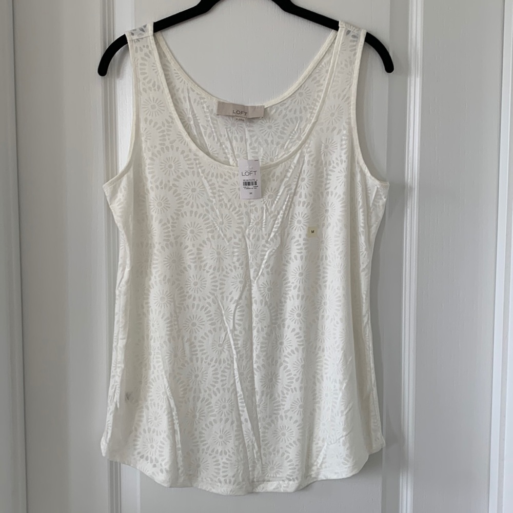 NWT LOFT White Floral Print Burnout Sleeveless Top Size M